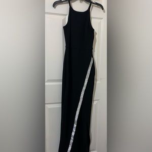 BCX dress, Prom dress. Long Black/strip of rhinestones. Leg Slit. Worn once.